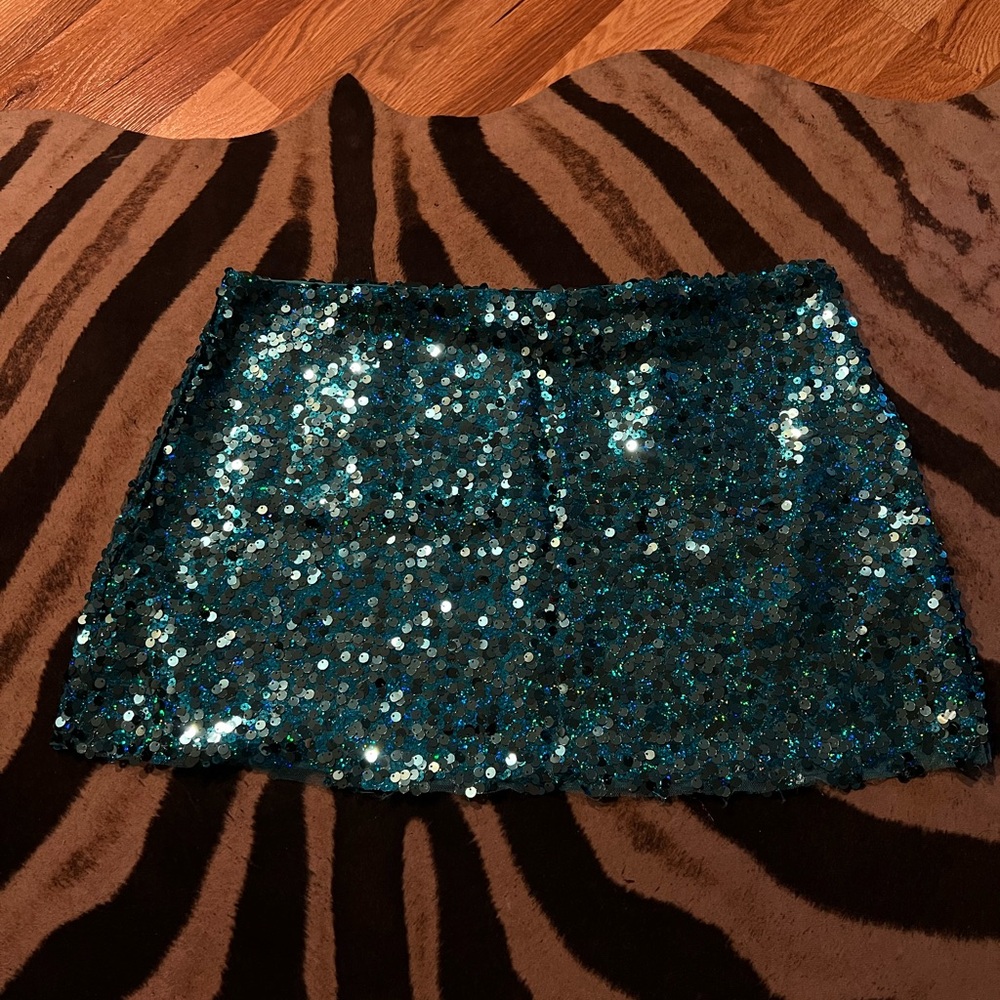 Danielle Guizio Teal Sequin Mini Skirt